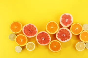 Wandaufkleber Citrus fruits with orange, lemon, grapefruit and lime © beats_