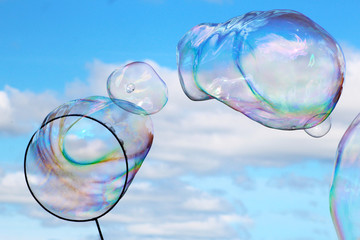 Soap bubbles, sky background