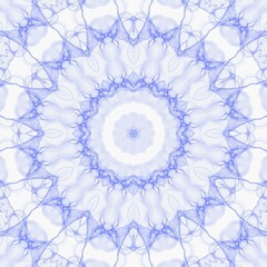 Creative mystic blue mandala. Kaleidoscope abstract wallpaper. Sacred geometry digital painting art. Magic fractal artwork. Symmetry meditate graphic design pattern. Print for fabric, textile or paper