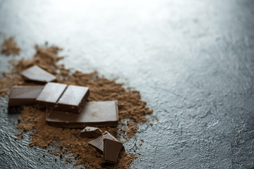 Chocolate pieces and cocoa powder