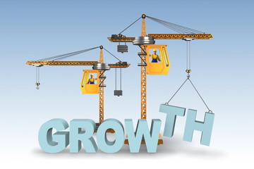 Growth concept with crane lifting letters