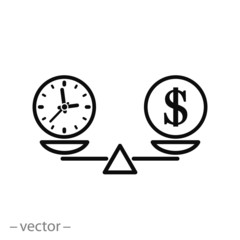 Time and money scales vector icon