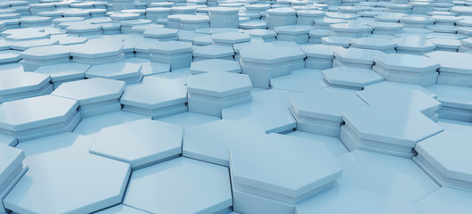 Blue hexagons background pattern 3D rendering