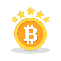 Bitcoin with five stars flat icon