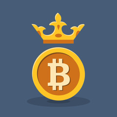 Bitcoin with crown flat icon