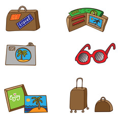 Travel bags colorful stickers or patches collection vector illustration