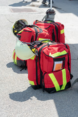 Paramedics rescue gear and first aid backpack