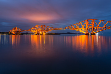 Evening view Forth Bridge, railway bridge over Firth of Forth near Queensferry in Scotland