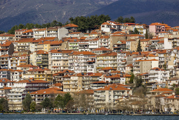 Fototapeta na wymiar View of Kastoria city and Orestiada lake