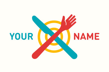 Cafe Restaurant Diner Logo Design Template. Fork and Knife Cutlery Hello Shaking Hand Creative Concept. High Five Sign Icon.