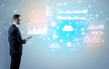 Adviser standing and presenting economical results and report of a multinational company
