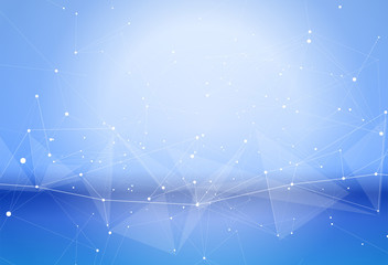 Blue background with vignette and defocused horizon line. Abstract image of a digital wave for illustrating high technology, scientific research, digital economy, cloud and network technologies. Eps10