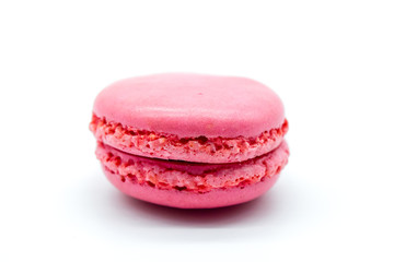 Pink macarons close up isolated on white background