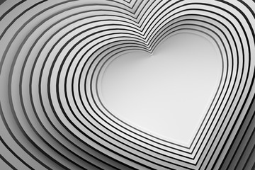 Many repeating heart shaped lines with blank space. Good for greeting card. 3d illustration.
