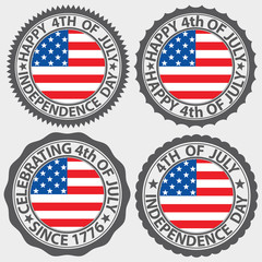 4th of July, USA independence day label set, vector illustration