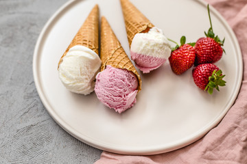 Strawberry and vanilla ice cream.