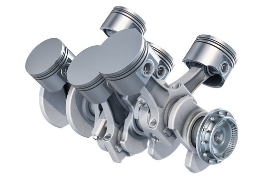V6 engine pistons, 3D rendering