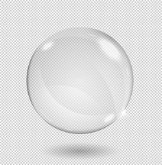 Big white transparent glass sphere with glares and highlights. Transparency only in vector format.
