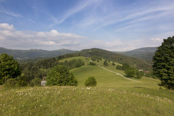 Fototapeta na wymiar view of the Beskid Slaski mountains, the area of Wisła Malinka in Poland