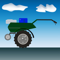 vector drawing of the Motor cultivator  in the open air