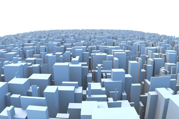Obraz premium Abstract and generic 3d simple city blocks buildings skyscrapers skyline landscape.