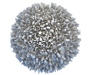 Abstract 3d sci-fi planet covered by simple box like skyscraper city buildings. Business or environmental concept illustration.