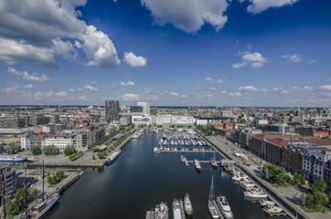 ANTWERPEN, BELGIUM, MAY 30, 2018 View of the harbor and city from the Museum aan de Stroom MAS.