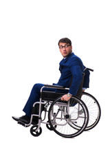 Obraz premium Businessman with wheelchair isolated on white background