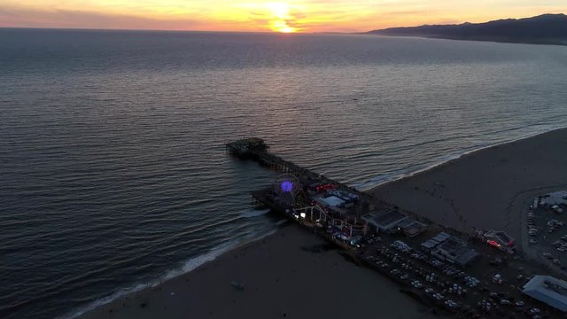 4k aerial clip of the world famous Santa Monica Pier 