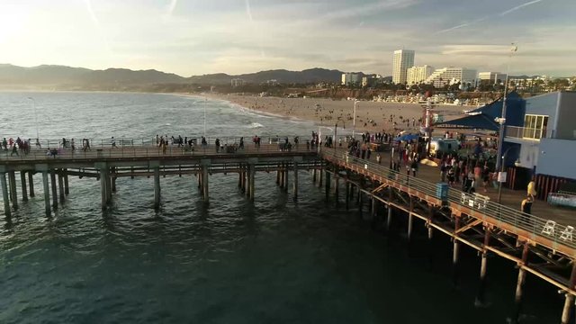 4k aerial clip of the world famous Santa Monica Pier 