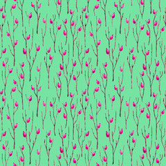 Seamless Botanical Pattern with Briar Branches in Asian Style.