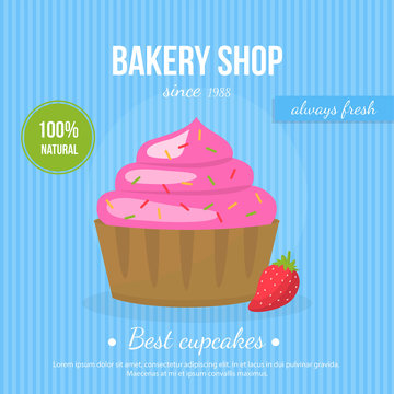 Poster fresh tasty cupcake decorated