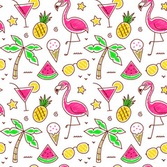 Colorful seamless summer pattern with palm