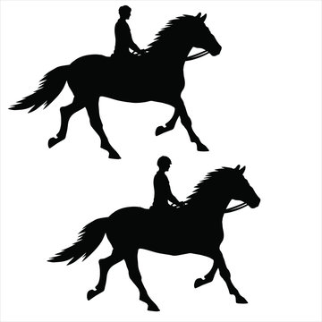 Silhouette of a horseman on a trotting horse