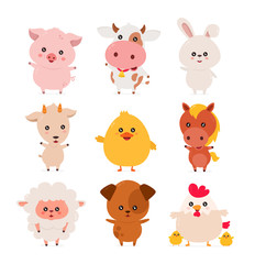 Obraz premium Cute funny smiling happy farm animals set