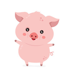 Obraz na płótnie Canvas Cute smiling happy funny little pig