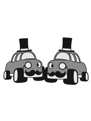 2 freunde team gesicht sir herr gentlemen zylinder hut mustache schnurrbart monokel brille reich comic cartoon auto fahren flitzer gas geben fahrer tuning design cool clipart