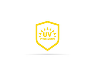 UV protection icon, anti ultraviolet radiation with sun and shield logo symbol. vector illustration.