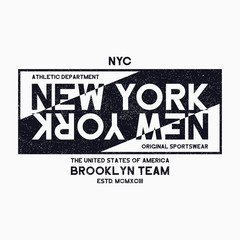 New York City, Brooklyn typography graphics for t-shirt. Grunge print for NYC athletic apparel. Original street clothes design. Vector.