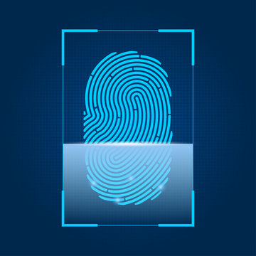 Fingerprint scanning. Concept of security, digital password and biometric authorization with finger-print. Vector illustration.