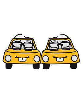 2 freunde lebending gesicht comic cartoon vorne front ansicht auto raser schnell fahren rennauto flitzer gas geben fahrer tuning design cool clipart