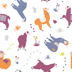 Vector seamless pattern with  llama