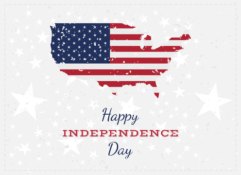 Celebrate Happy 4th of July - Independence Day. Vintage retro greeting card with USA flag and old-style texture. National American holiday event. Flat Vector illustration EPS10