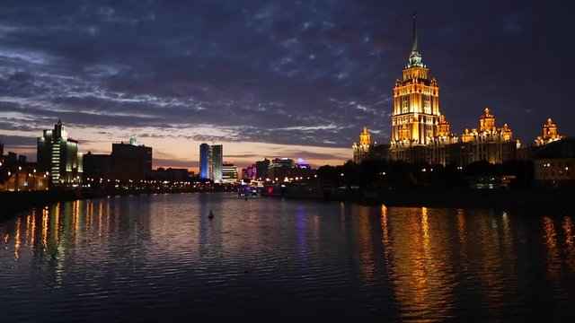 Russia, Moscow, Moskva river, Hotel Ukraine - one of the seven sister skyscrapers, built in Moscow at the end of Stalin's reign (early 1950s)