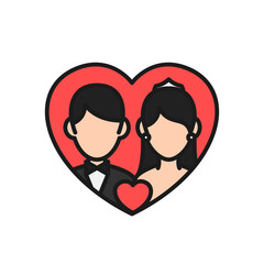 Obraz na płótnie Canvas wedding couple icon. groom and bride with love frame illustration. simple clean colored symbol.