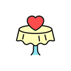 dinner date icon. restaurant dinner table with love illustration for wedding or valentine concept design. simple clean colored symbol.