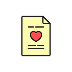 wedding party invitation. paper with love illustration. simple clean colored symbol.