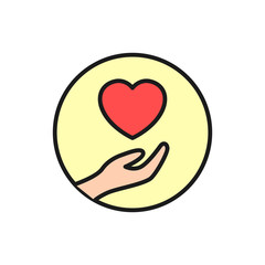 share love icon. give and receive hand with love illustration. simple clean colored  symbol.