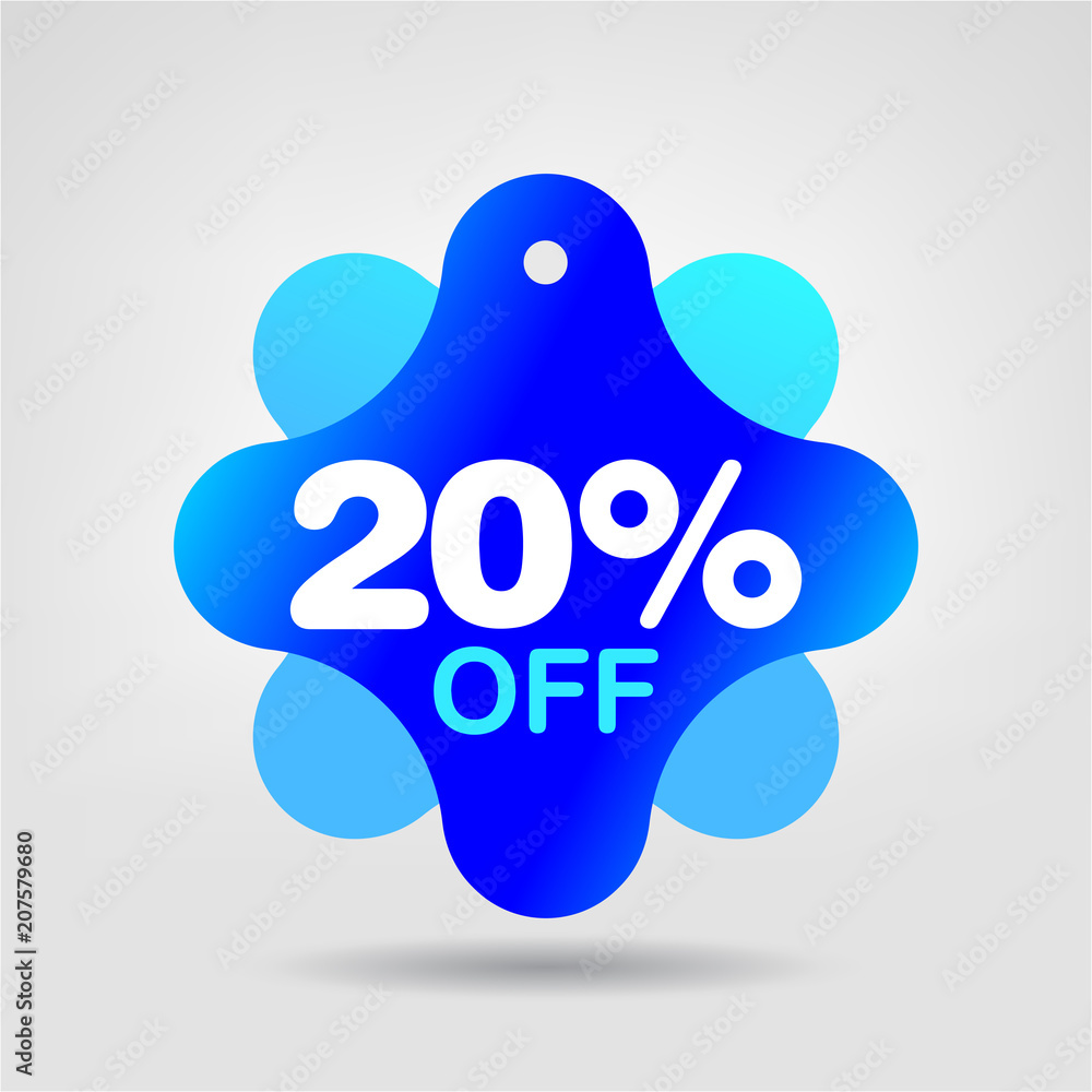 Sticker 20% OFF Holiday Special Discount Price Label. Special Offer Sale Banner. Discount Sticker. Best Offer Price Tag. Season 20 OFF Blue Color Trendy Shape Tag. Vector illustration.