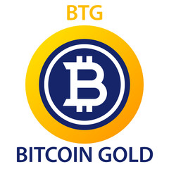 Bitcoin Gold Coin cryptocurrency blockchain icon. Virtual electronic, internet money or cryptocoin symbol, logo